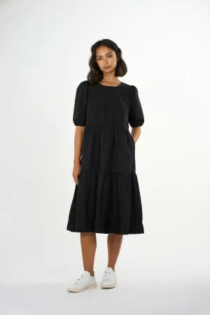 Puff Sleeves Poplin Black Dress Knowledge Cotton Apparel