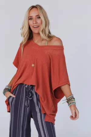 Rowan Oversized Ribbed Knit Top - Brick
