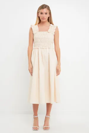 Ruffled Shoulder Straps Midi Dress