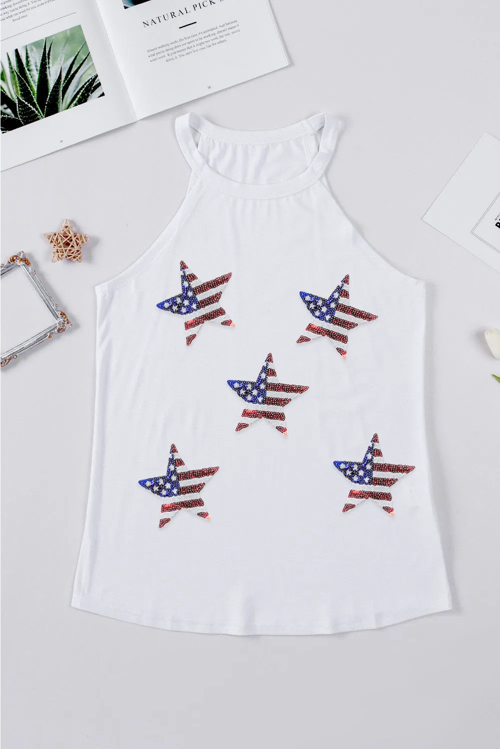 Sequin American Flag Star Graphic Tank Top