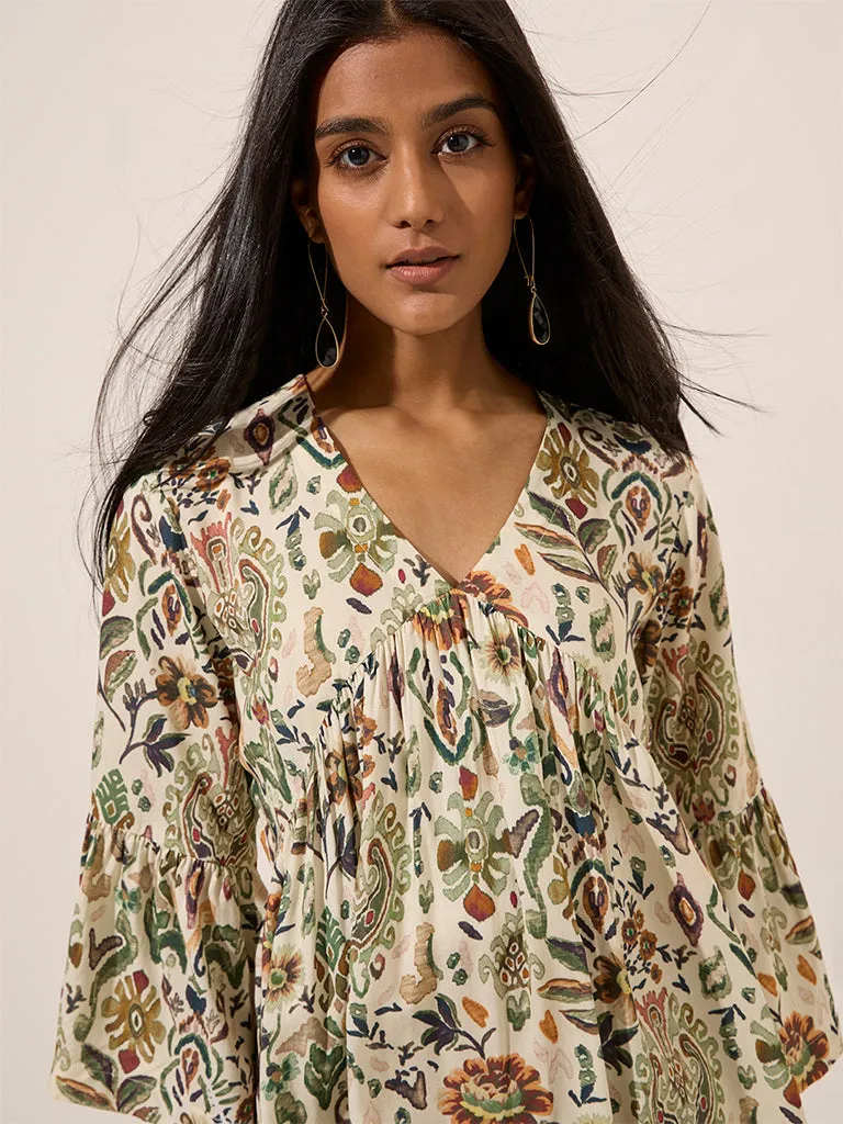 Utsa Multicolour Ikat Printed Fit and Flare Kurta