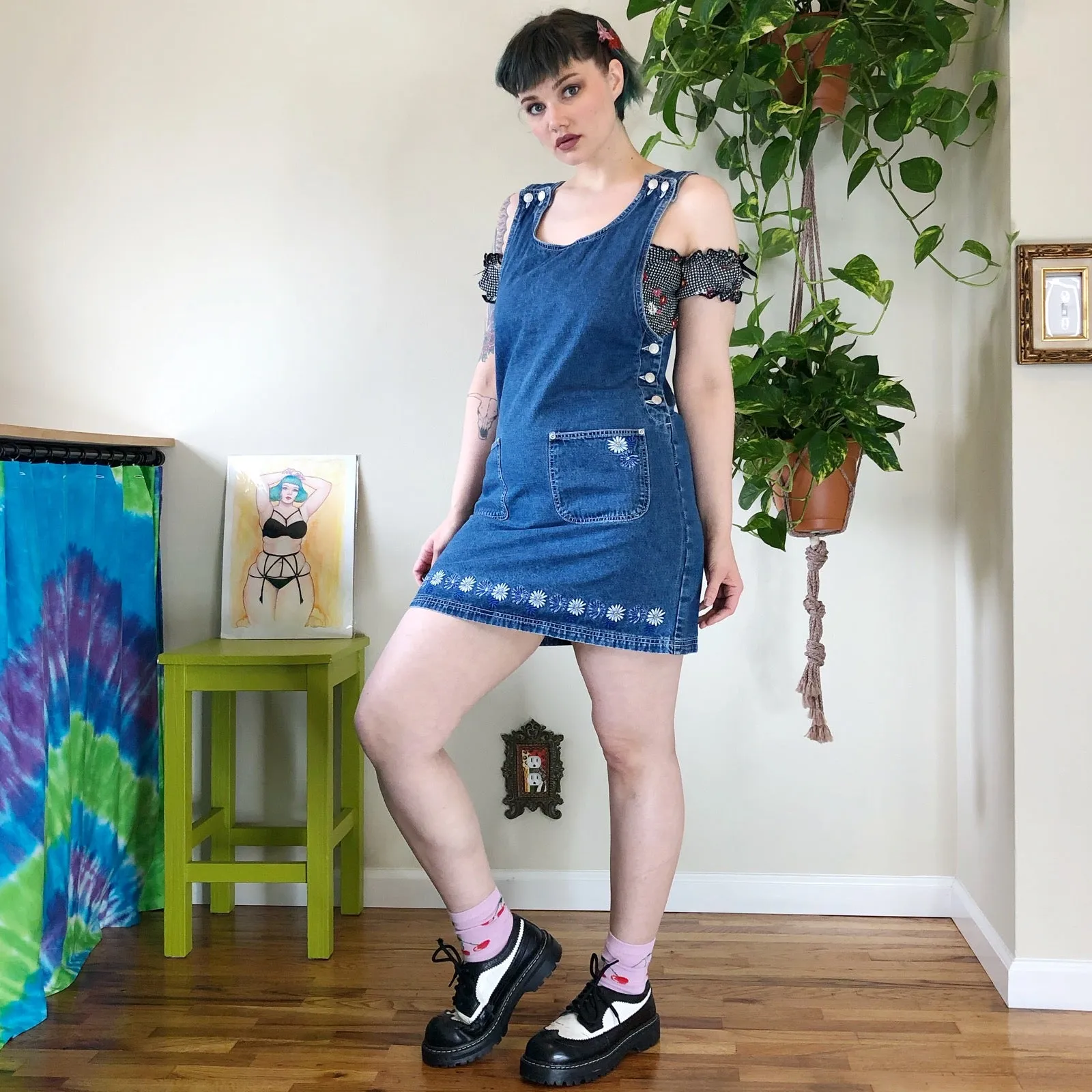 Vintage Denim Jumper Dress - L