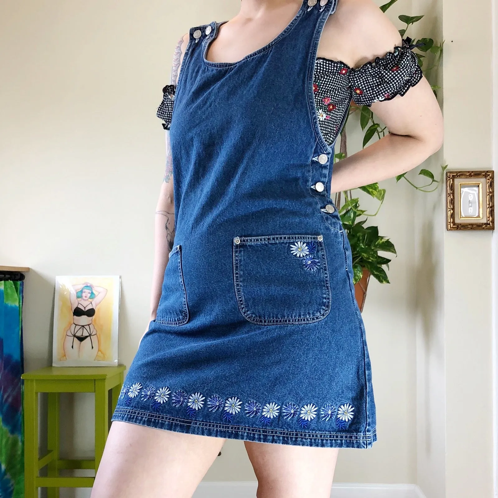 Vintage Denim Jumper Dress - L