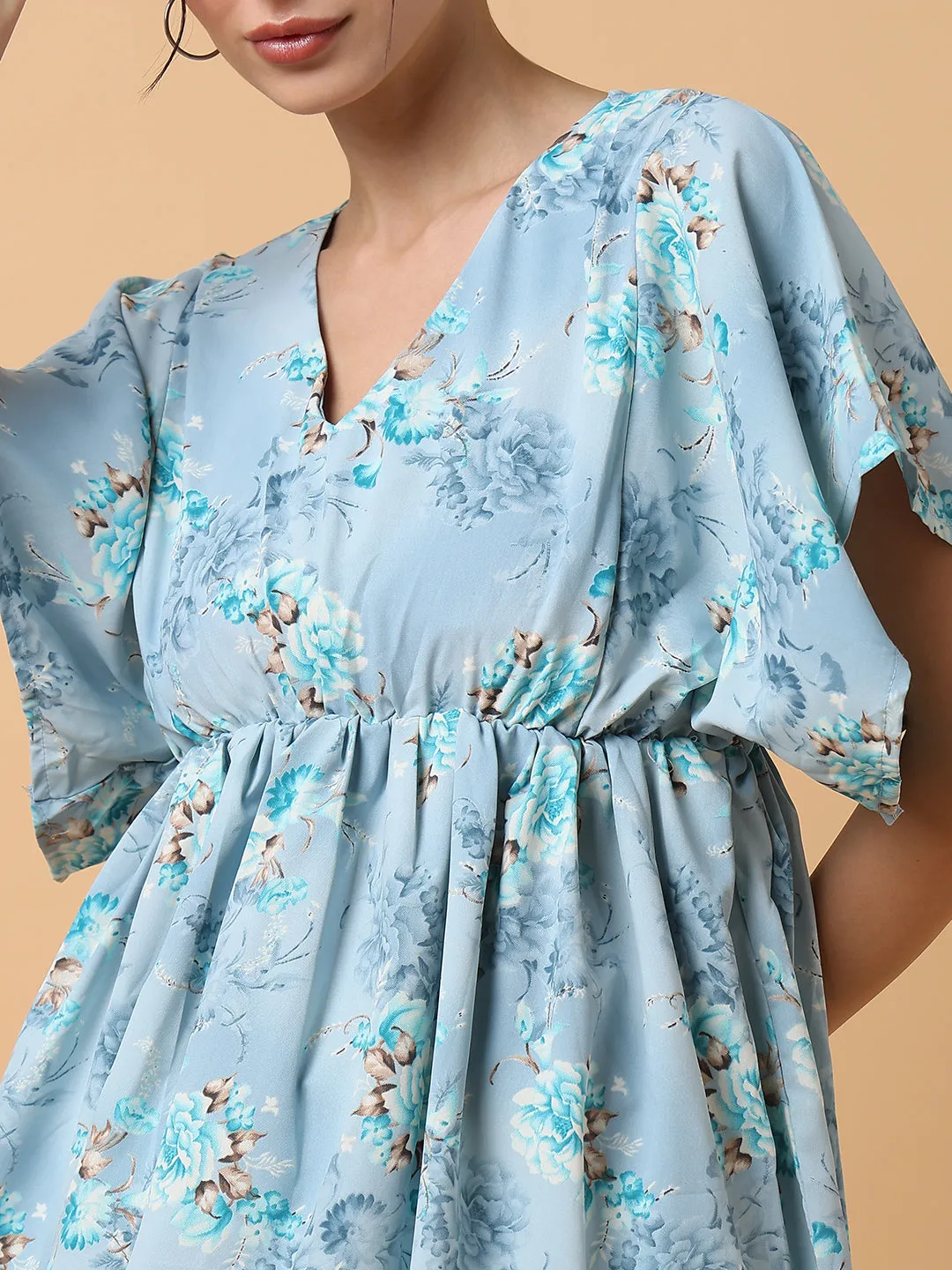 Women Blue Floral Chiffon Fit and Flare Top