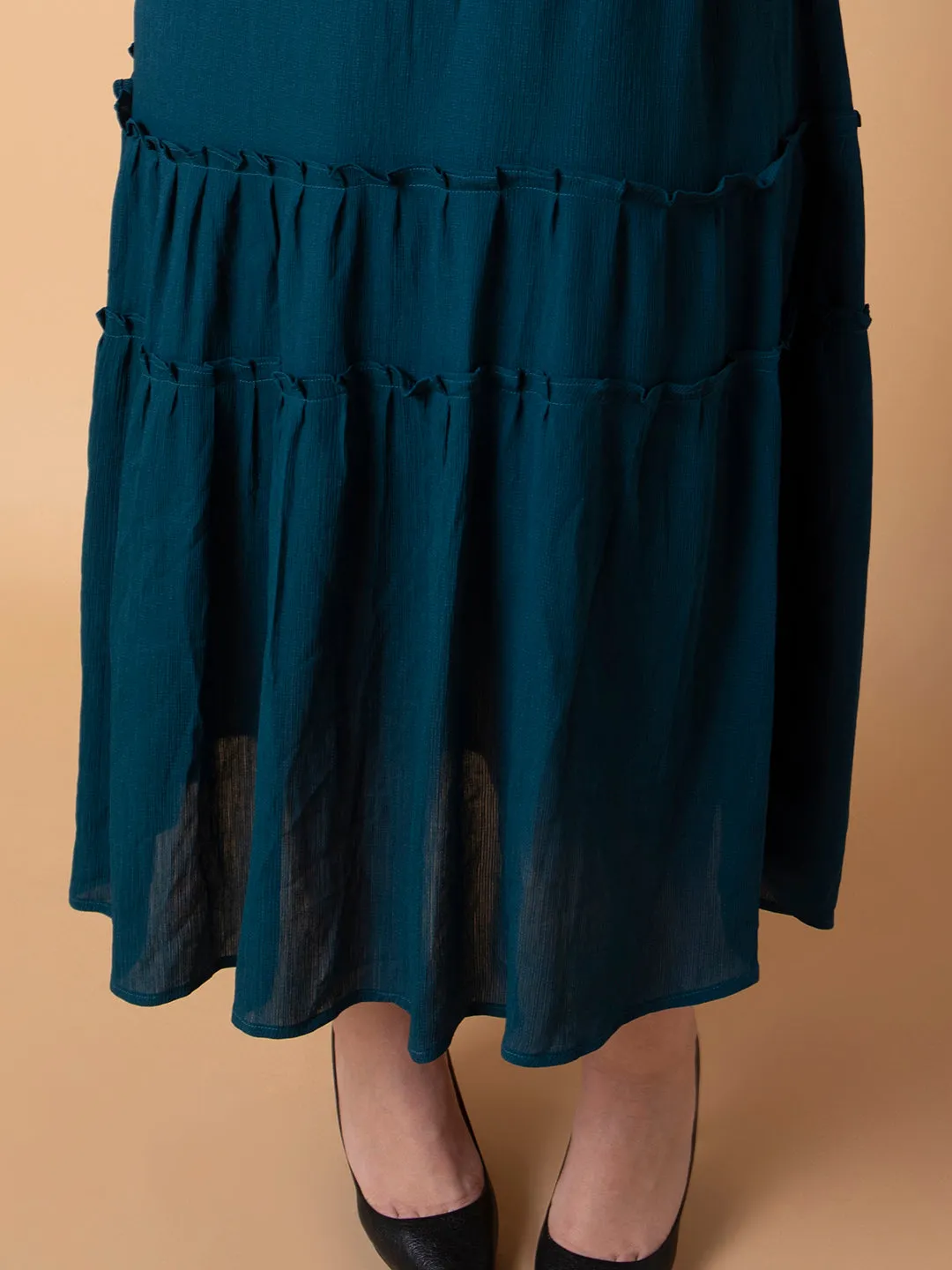 Women Casual Solid Teal Fit and Flare Midi Dress