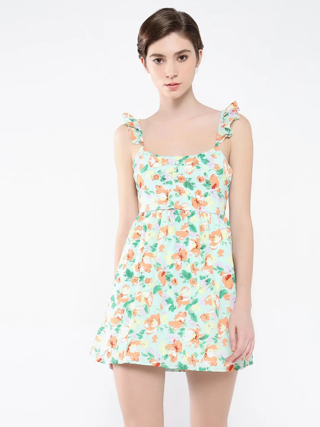 Women Floral Green Fit and Flare Dress