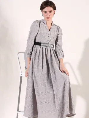 Women Grey Solid Fit and Flare Dress with Belt