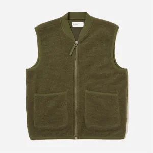 Zip Waistcoat - Olive Wool Fleece